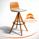 Taburete giratorio tapizado Marina, color Freijó, tela Frise claro