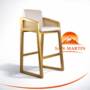 Banqueta de Madera Amália con Respaldo en Malla – Color Almendra – Lino Beige