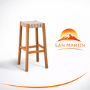 Banqueta Alta de Madera – Color Stain Castaño – Asiento en Cinta Beige
